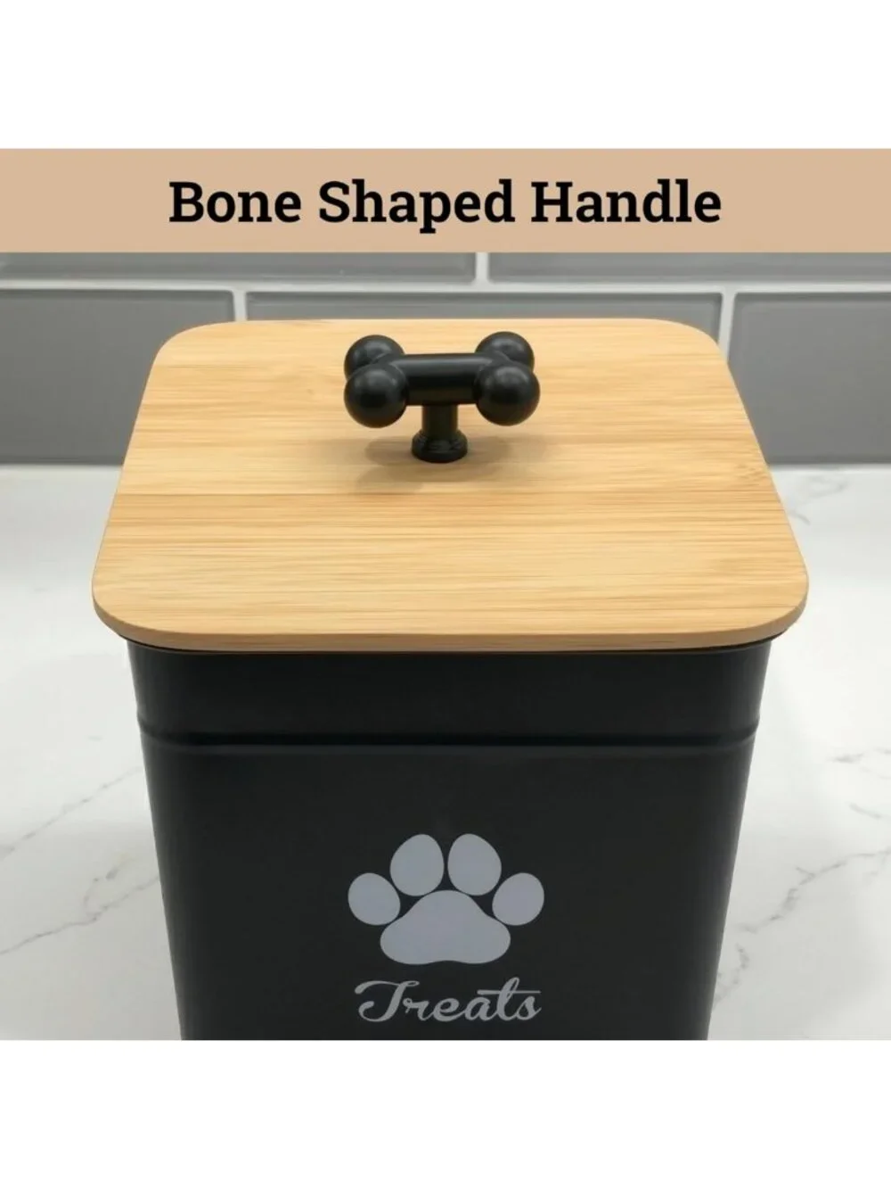 Airtight Dog Treat Container - 12 Cup Capacity Iron Jar with Bamboo Lid